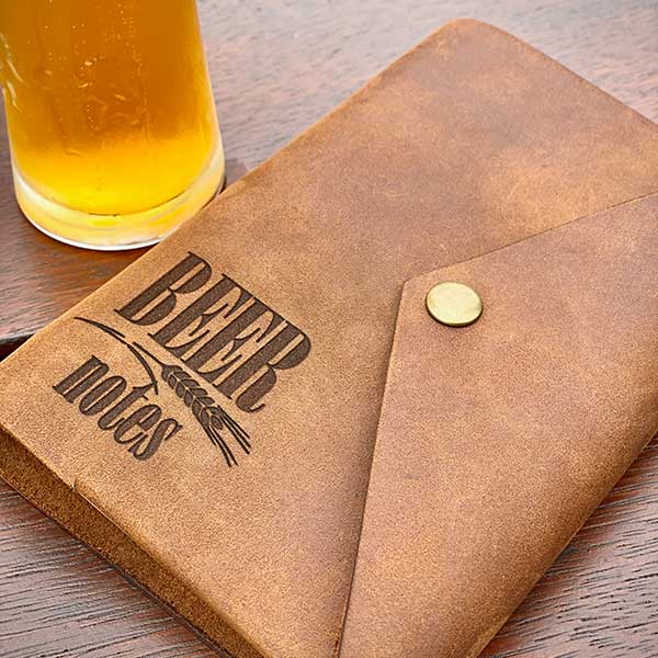 leather personalised beer tasting journal, snap style