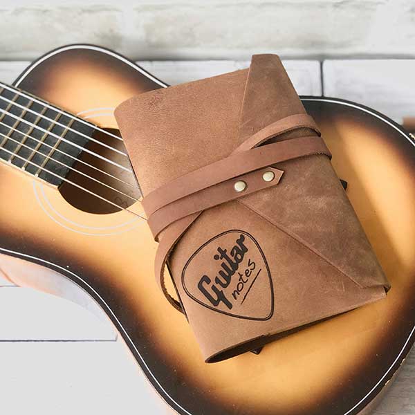 leather personalised guitar notes journal, wrap style