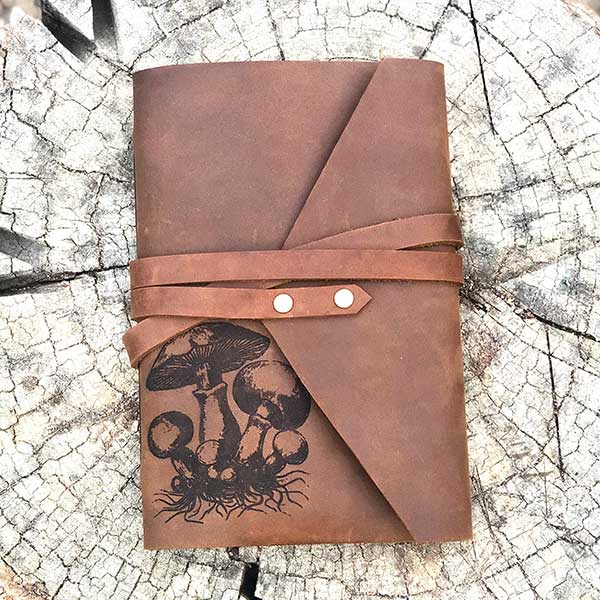 leather personalised nature journal, wrap style