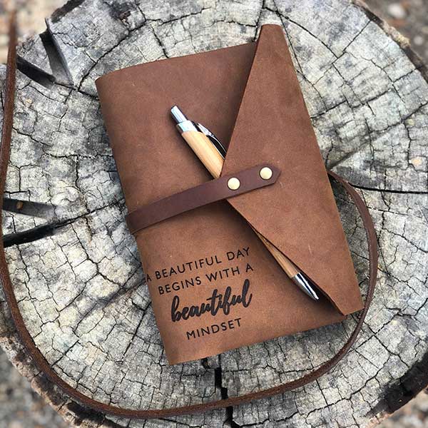 leather personalised journal pocket, wrap style