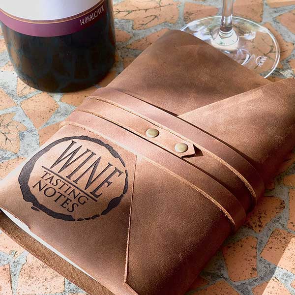 leather personalised wine tasting journal, wrap style