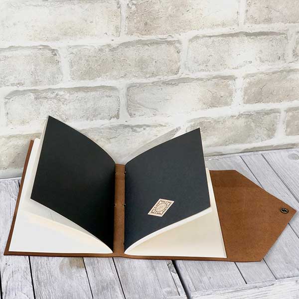 leather personalised journal A5, snap style, open