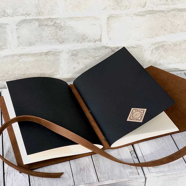 leather personalised journal A5, wrap style open