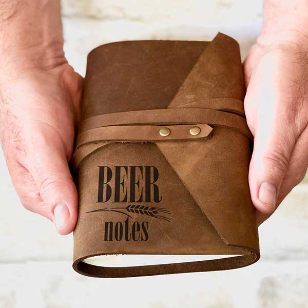 leather personalised beer tasting journal, wrap style