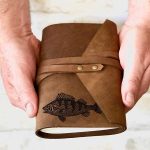 leather personalised fishing journal, wrap style