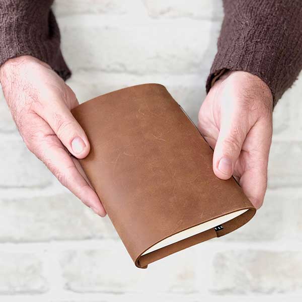 leather personalised pocket journal, snap style, back