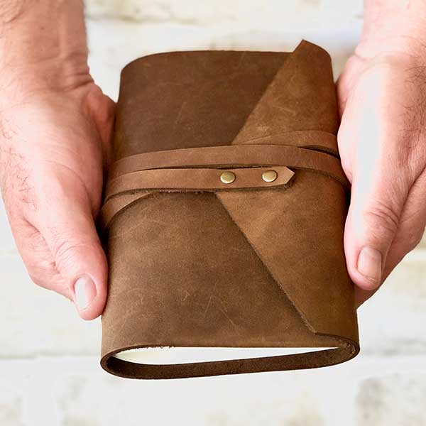 leather personalised pocket journal, wrap style
