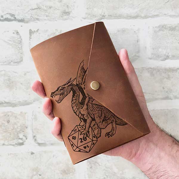 leather dragon gaming and Dungeons and Dragons (DnD) journal, snap style