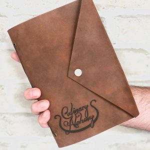 leather personalised A5 recipe journal, snap style