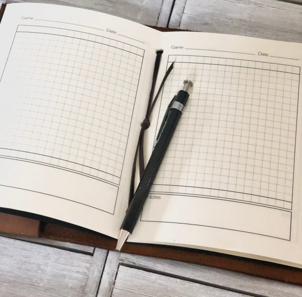 leather personalised board game scorebook journal, inside pages