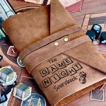 leather personalised board game scorebook journal, wrap style