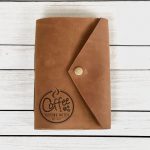 Leather personalised coffee tasting journal, snap style