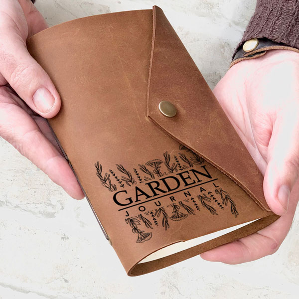 Leather personalised gardeners journal, snap style