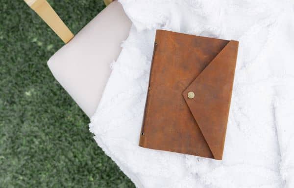 Leather-covered journal.